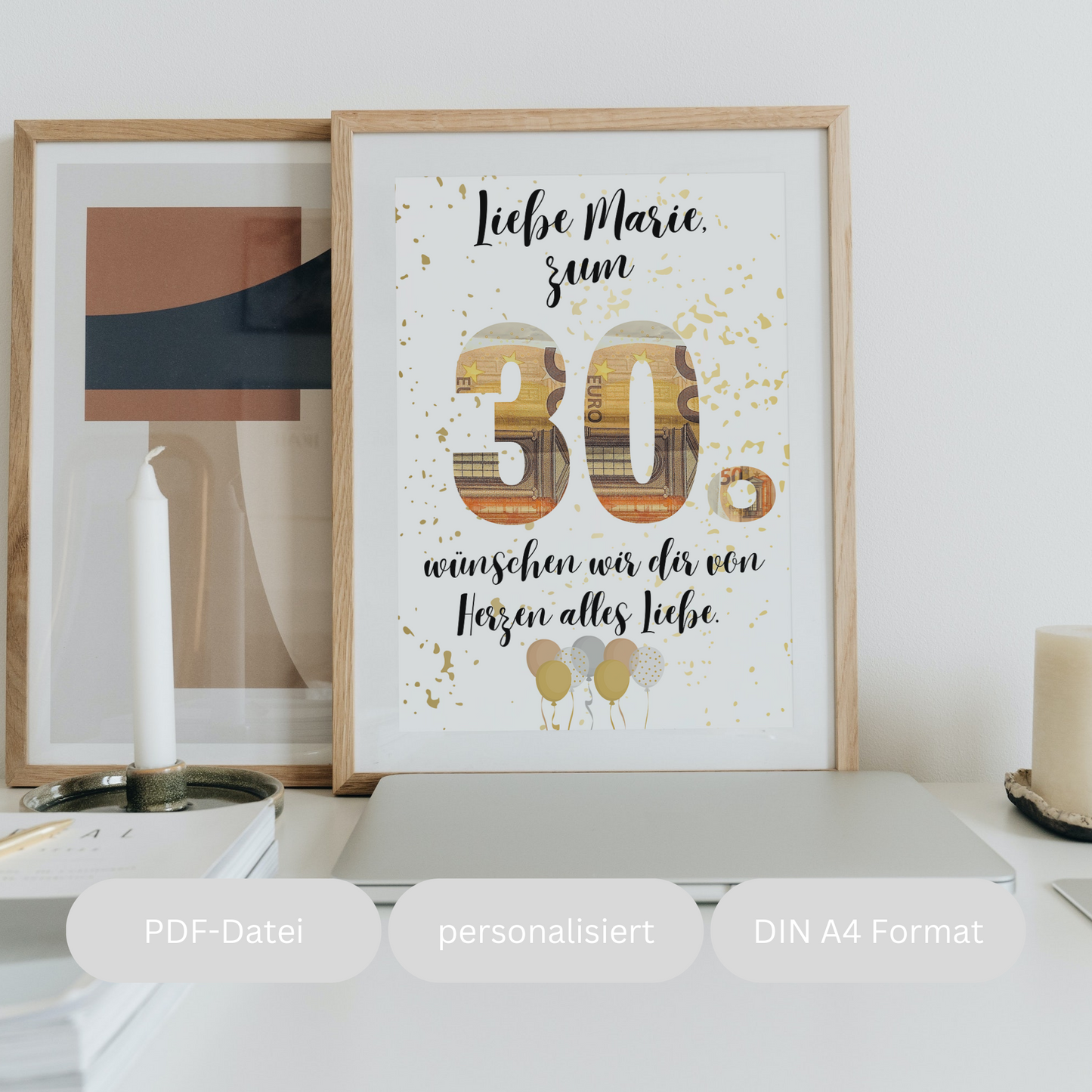 Geldgeschenk Geschenkidee zum Geburtstag personalisiert für den 20. 30. 40. 50. 60. 70. 80. zum Downloaden
