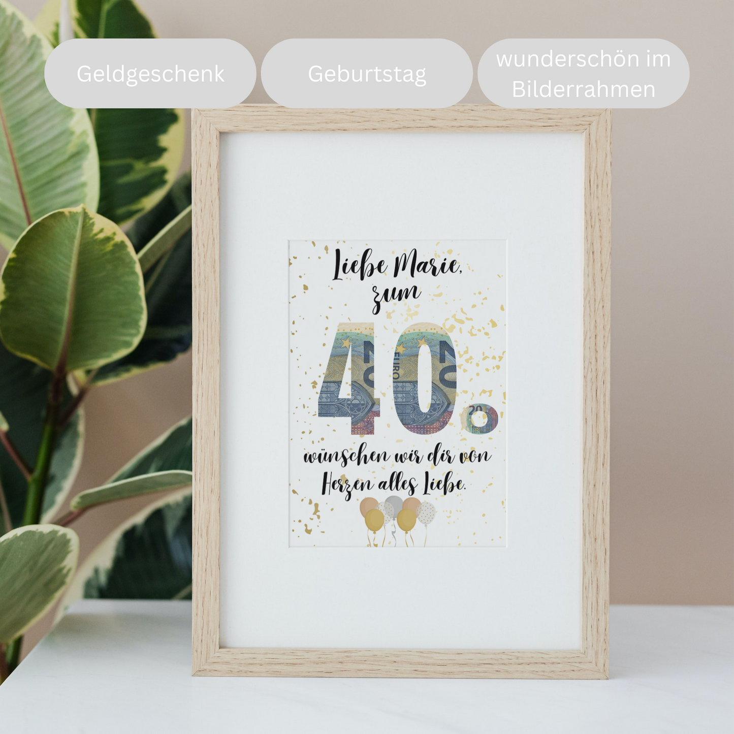 Geldgeschenk Geschenkidee zum Geburtstag personalisiert für den 20. 30. 40. 50. 60. 70. 80. zum Downloaden
