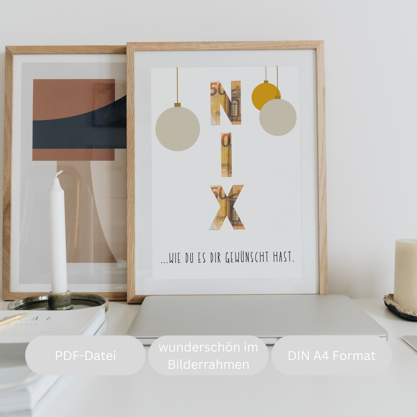 Weihnachtsgeschenk NIX verschenken als Geldgeschenk, DIY Geschenkvorlage zum Ausdrucken und Einrahmen, lustige Geschenkidee zu Weihnachten