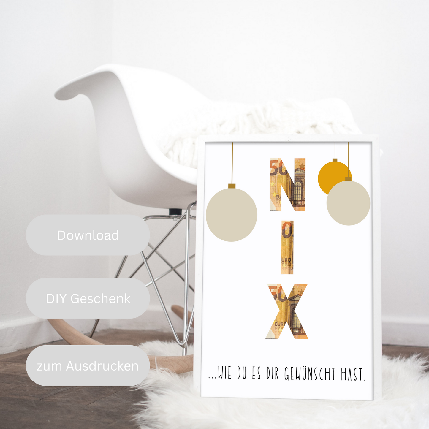 Weihnachtsgeschenk NIX verschenken als Geldgeschenk, DIY Geschenkvorlage zum Ausdrucken und Einrahmen, lustige Geschenkidee zu Weihnachten