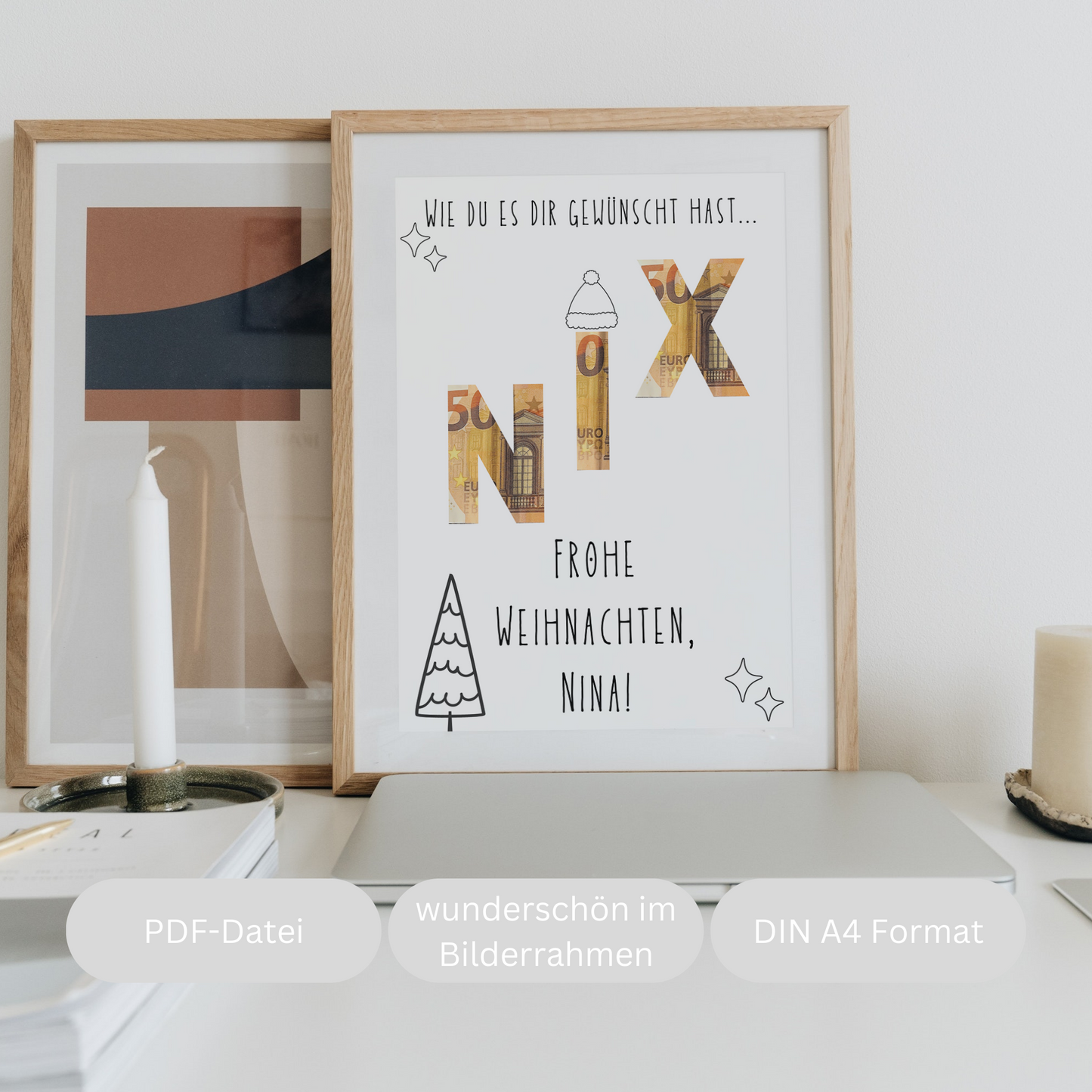 Nix Geschenk zu Weihnachten personalisiert, witziges Weihnachtsgeschenk zum Ausdrucken, Geldgeschenk personalisiert mit Namen, Frohe Weihnachtsgrüße