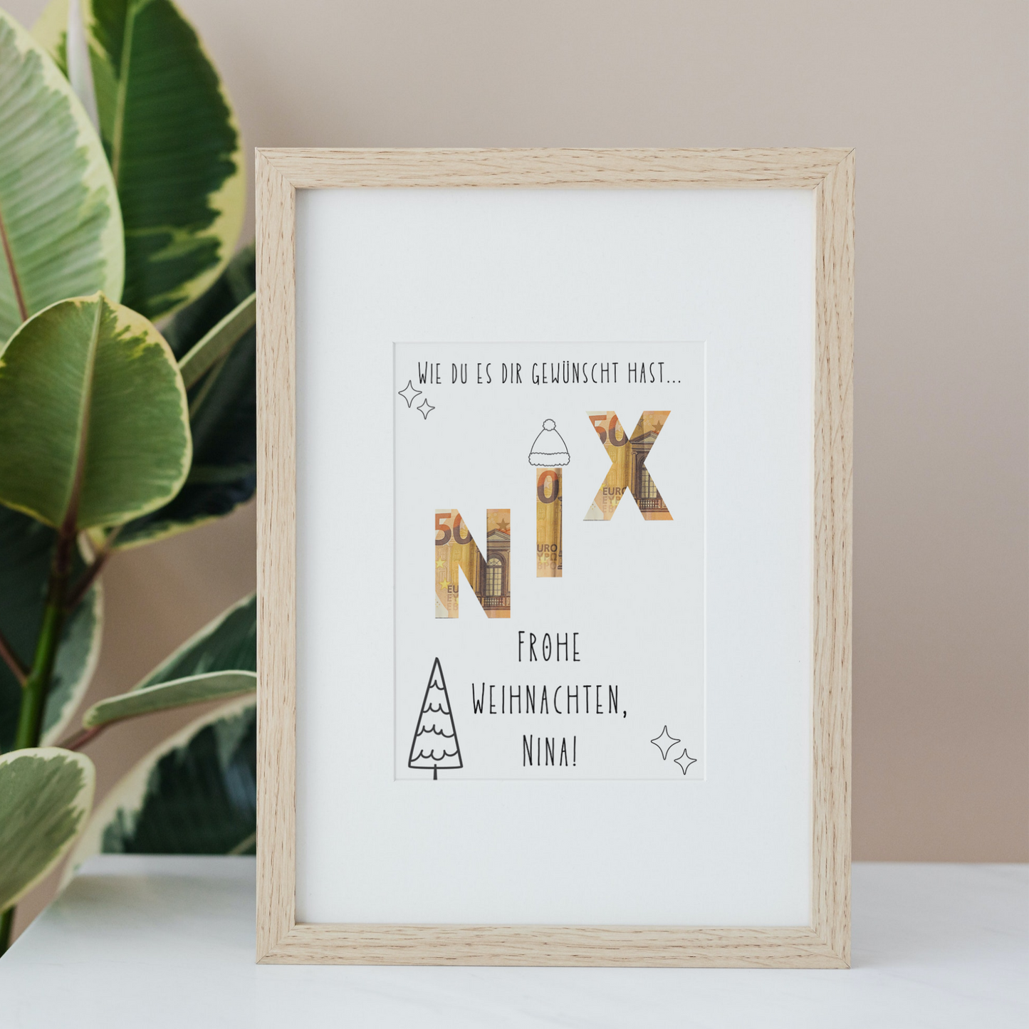 Nix Geschenk zu Weihnachten personalisiert, witziges Weihnachtsgeschenk zum Ausdrucken, Geldgeschenk personalisiert mit Namen, Frohe Weihnachtsgrüße