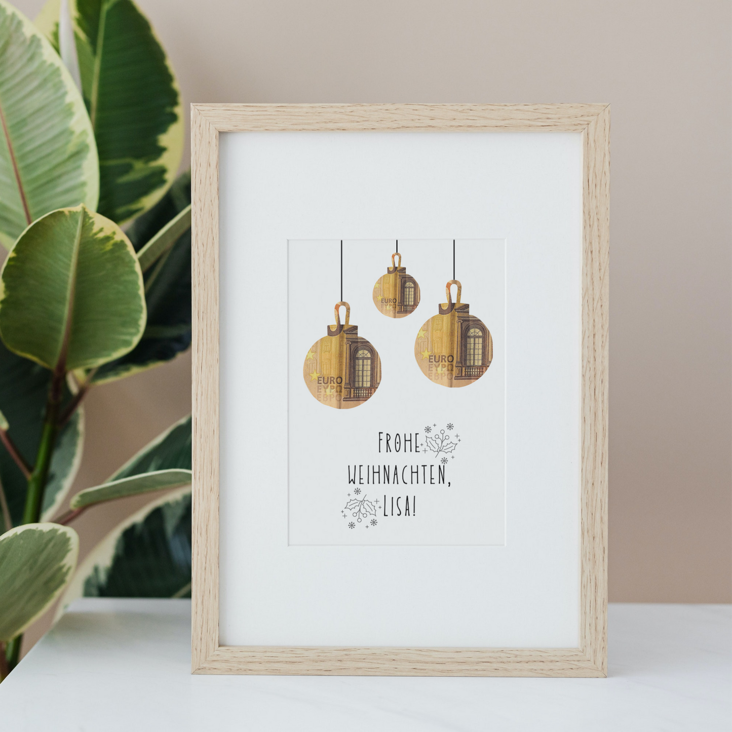 Frohe Weihnachten Geschenkvorlage personalisiert mit Namen, Weihnachten zum Ausdrucken, Geldgeschenk Weihnachtsgeschenk mit Weihnachtskugeln