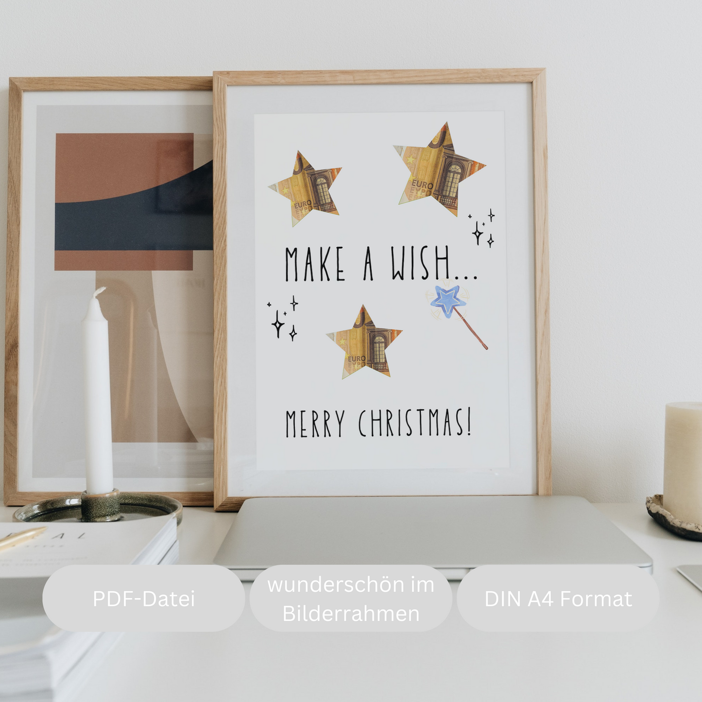 Weihnachtsgeschenk 'Merry Christmas Make a Wish' zum Ausdrucken, Weihnachten Geschenk für Bilderrahmen Sternen, Geldgeschenk für Heiligabend
