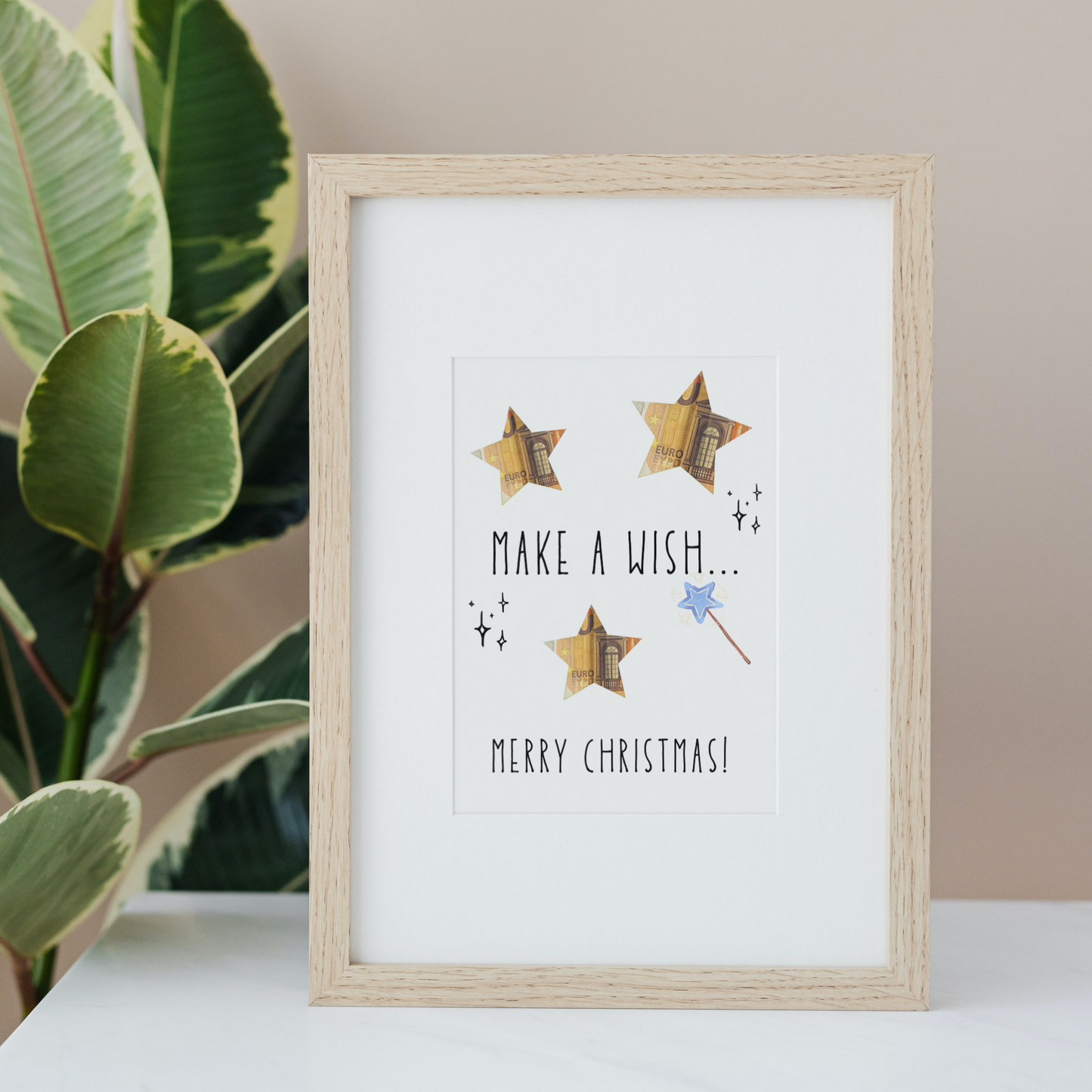 Weihnachtsgeschenk 'Merry Christmas Make a Wish' zum Ausdrucken, Weihnachten Geschenk für Bilderrahmen Sternen, Geldgeschenk für Heiligabend
