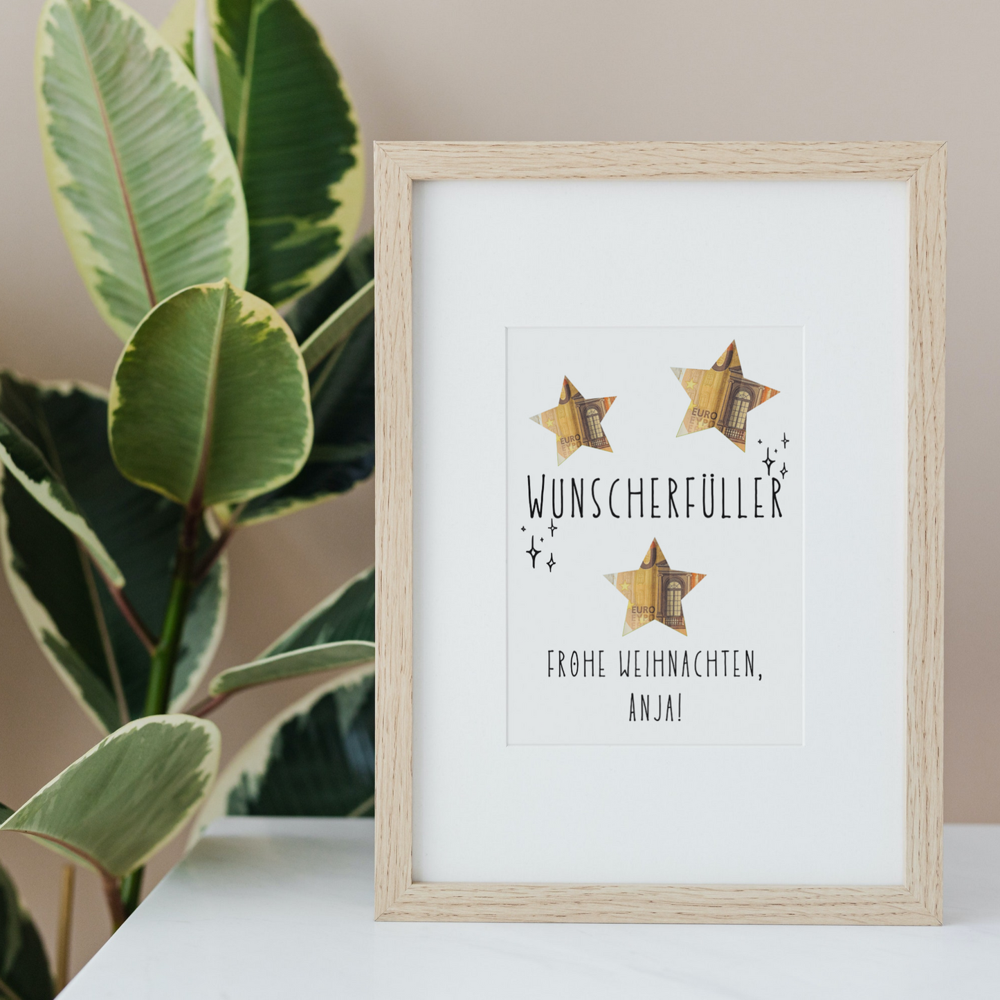 Geldgeschenk für Weihnachten mit Name zum Ausdrucken, Wunscherfüller Weihnachtsgeschenk mit Sternen für Bilderrahmen, Poster Geschenkbild