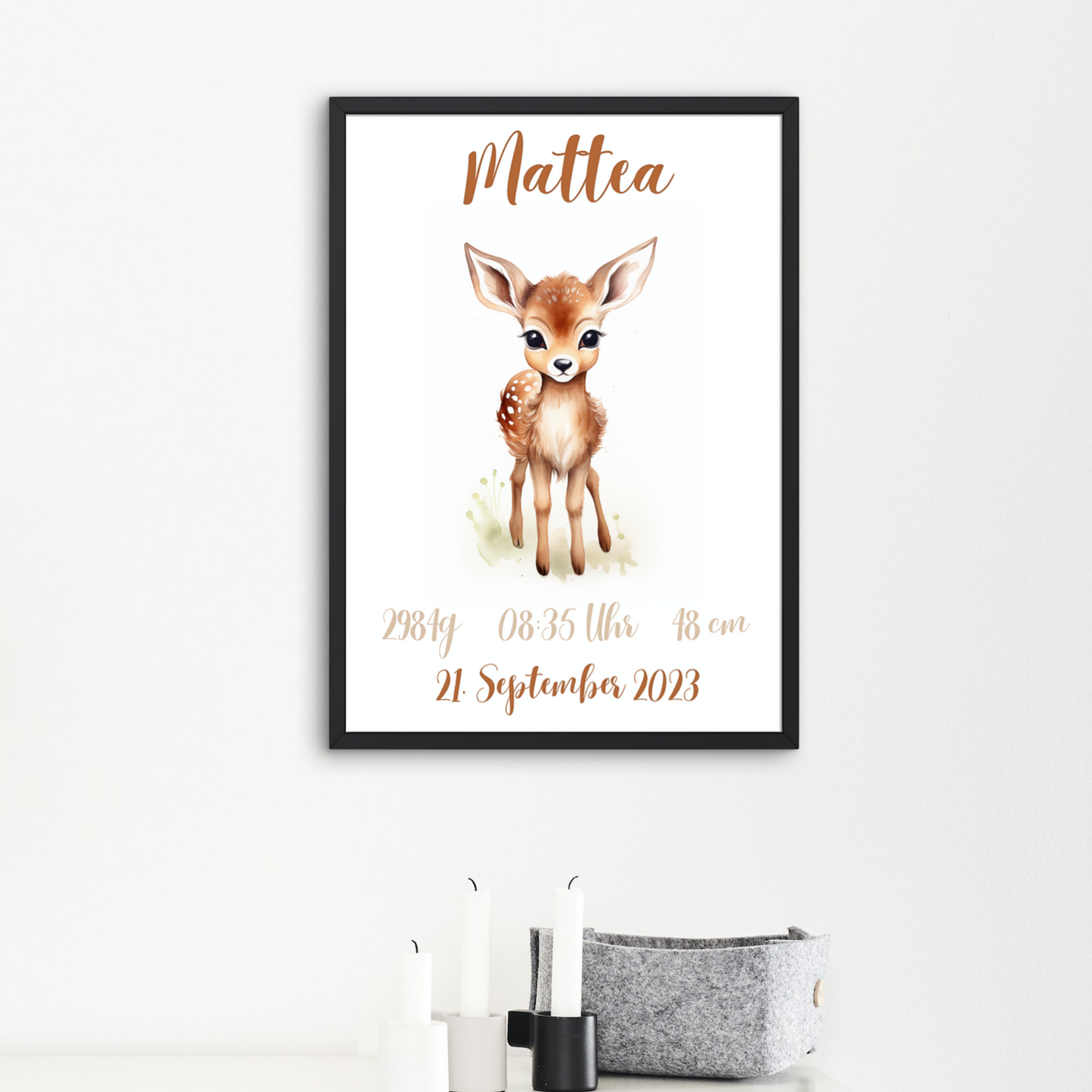 Geschenkidee Baby Kind Reh personalisiert zum Downloaden