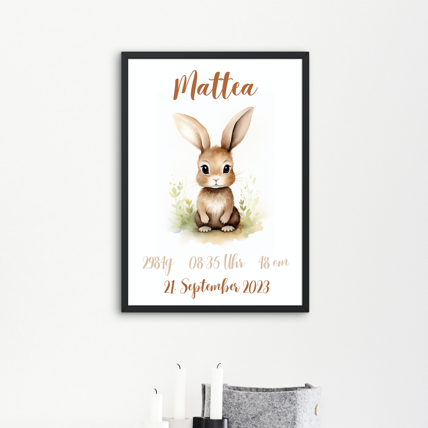 Geschenkidee Baby Kind Hase personalisiert zum Downloaden und Ausdrucken
