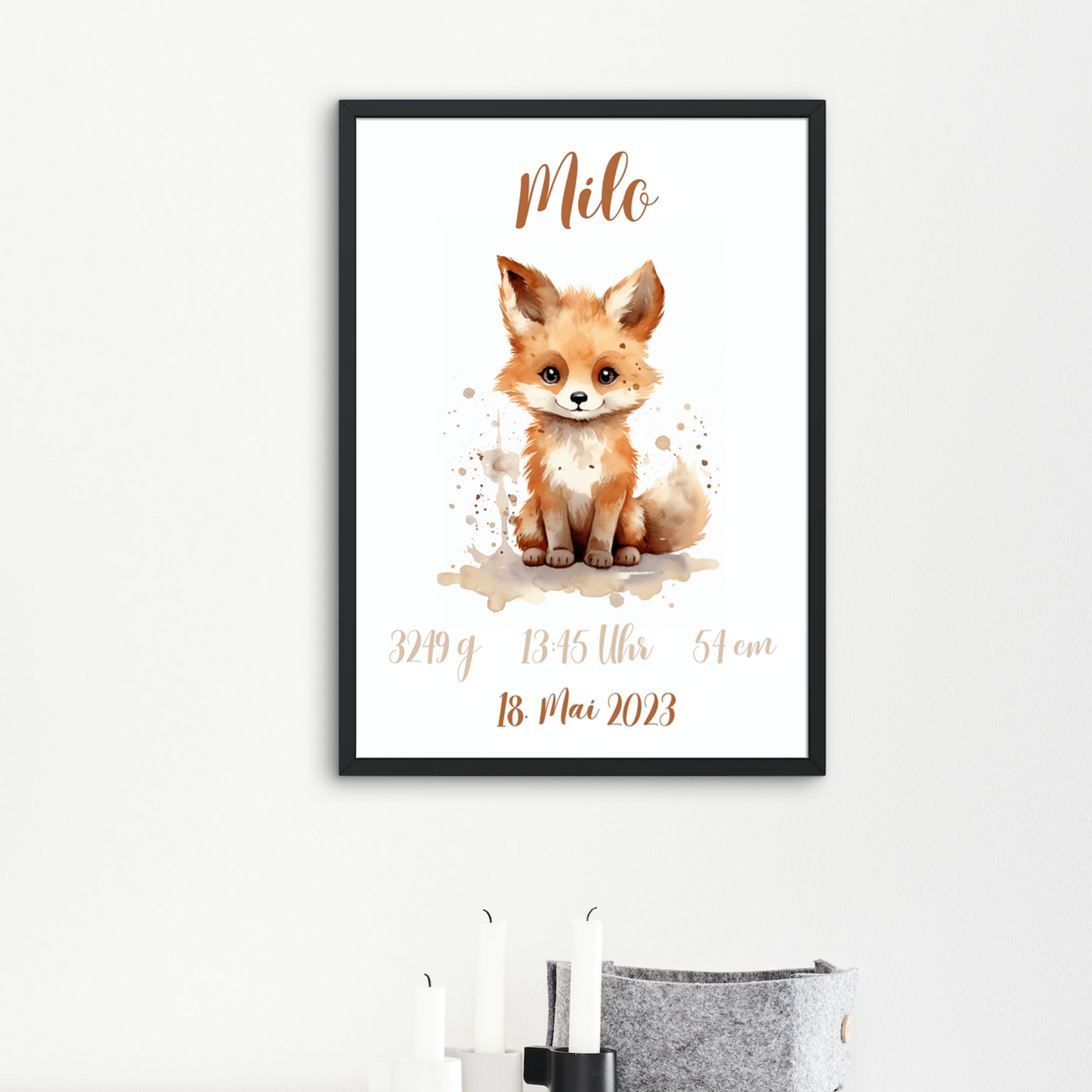 Geschenkidee Baby Kind Fuchs personalisiert zum Downloaden und Ausdrucken