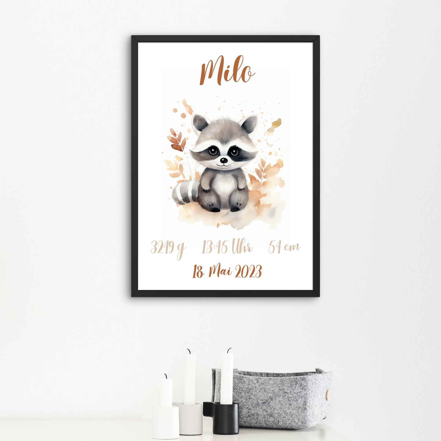 Geschenkidee Baby Kind Waschbär personalisiert zum Downloaden