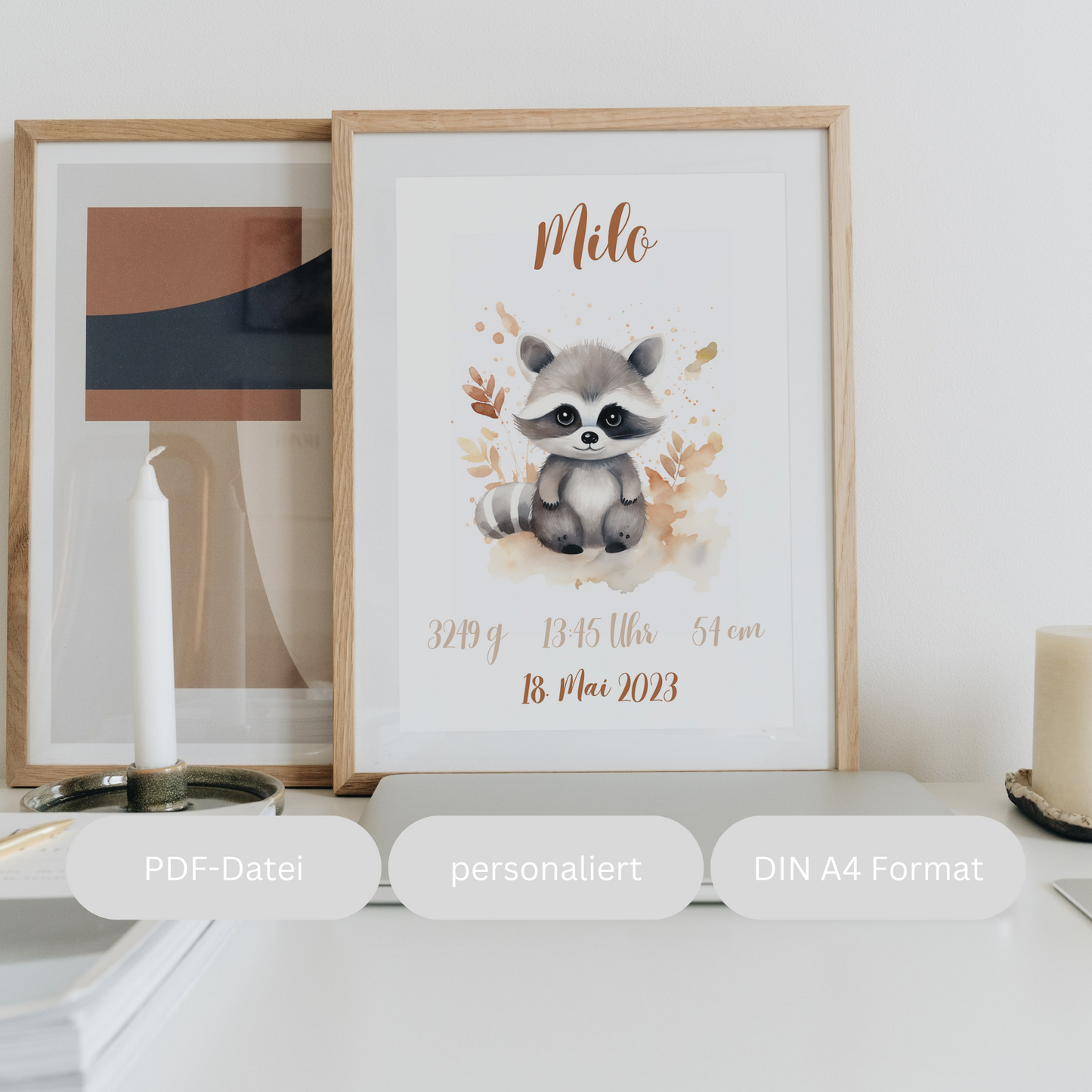Geschenkidee Baby Kind Waschbär personalisiert zum Downloaden