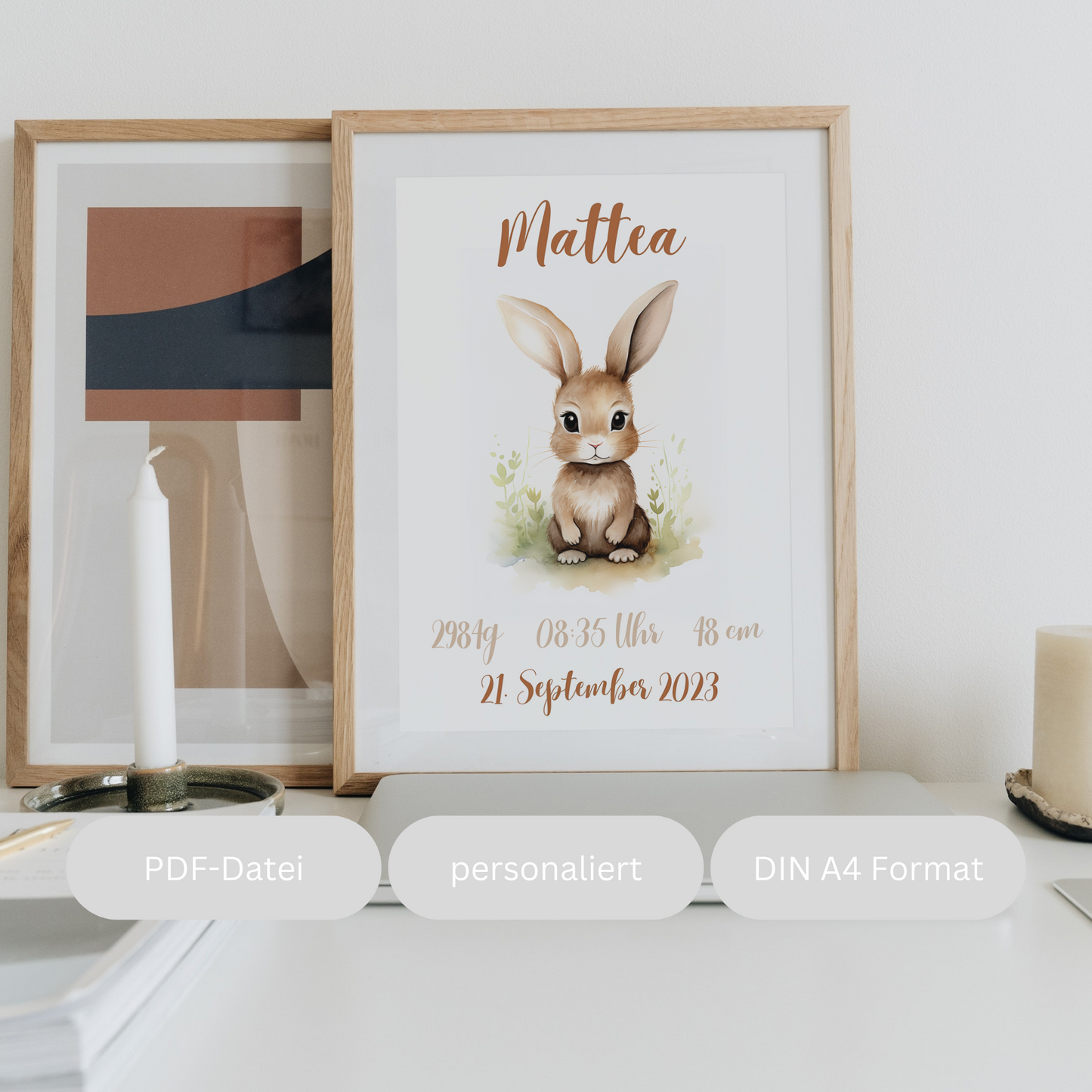 Geschenkidee Baby Kind Hase personalisiert zum Downloaden und Ausdrucken