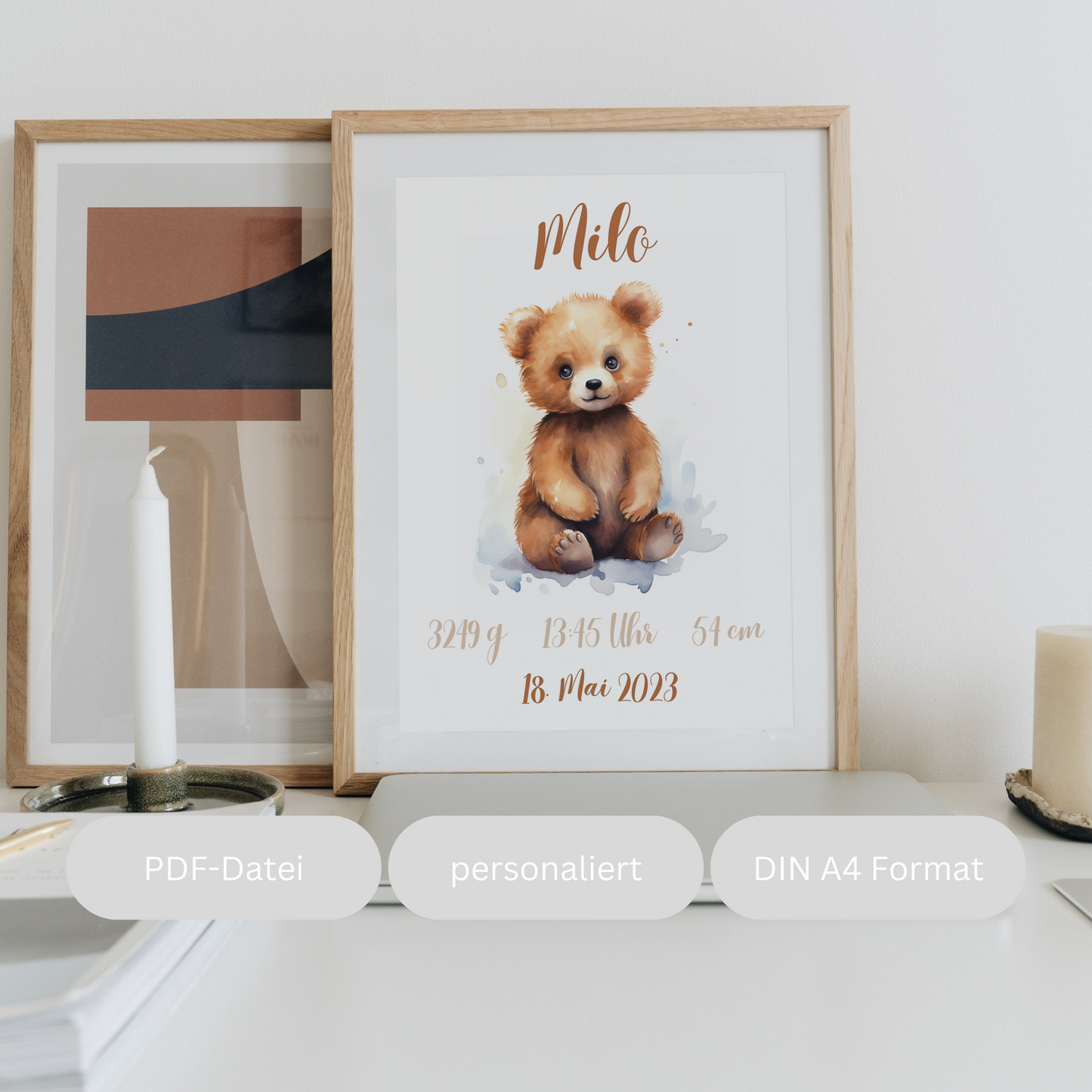 Geschenkidee Baby Kind Bär personalisiert zum Ausdrucken