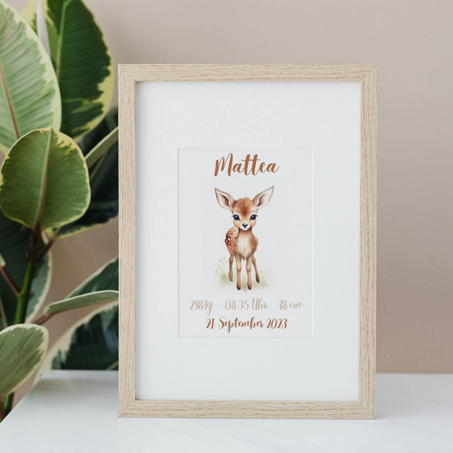 Geschenkidee Baby Kind Reh personalisiert zum Downloaden