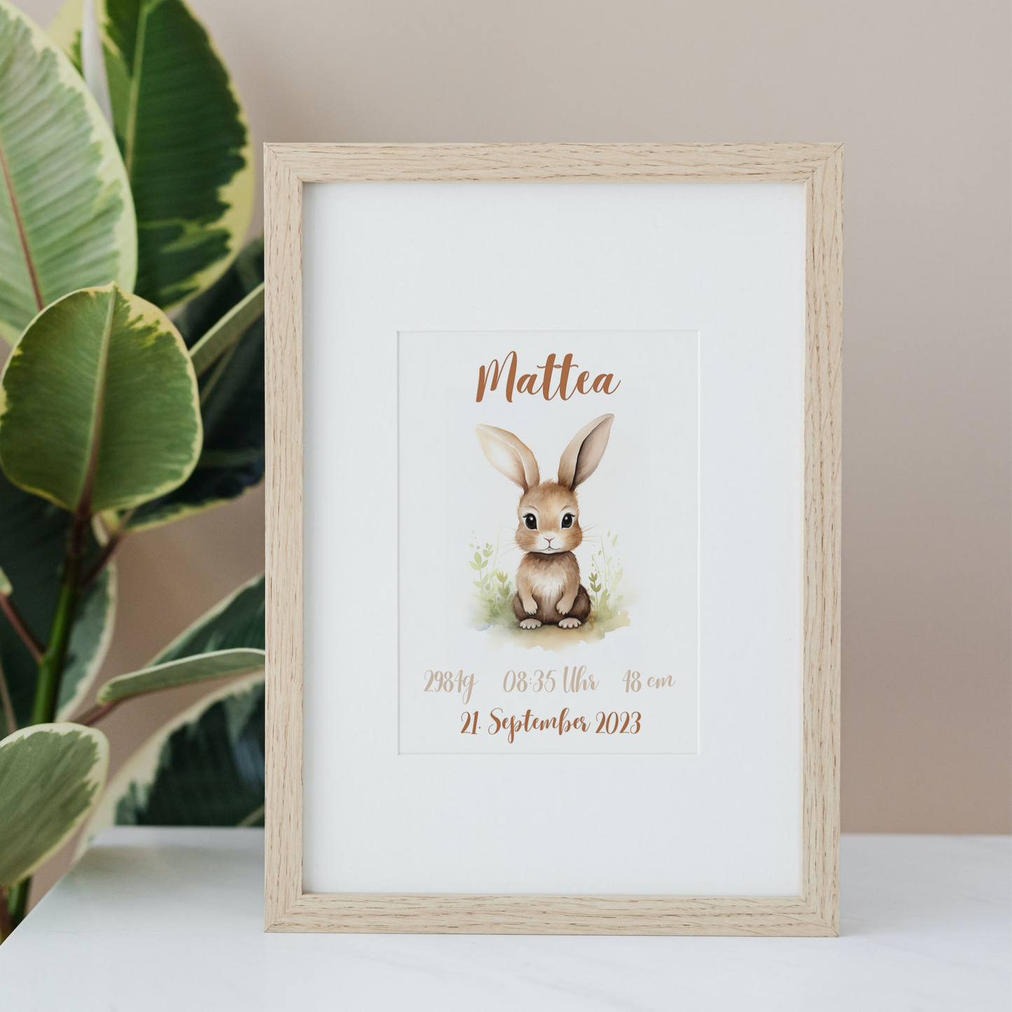 Geschenkidee Baby Kind Hase personalisiert zum Downloaden und Ausdrucken