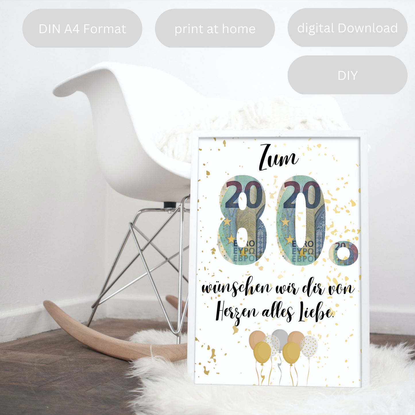Geschenkidee Geldgeschenk für den 80. Geburtstag zum Downloaden