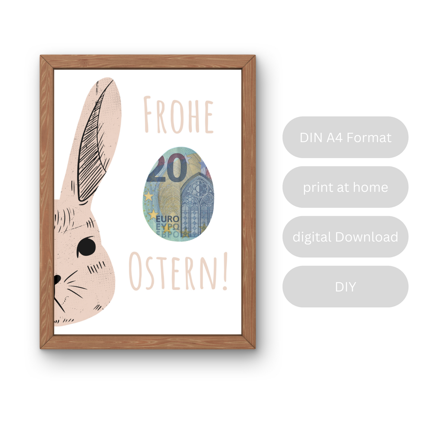 Ostergeschenk zum Ausdrucken, Frohe Ostern, Geldgeschenk, PDF