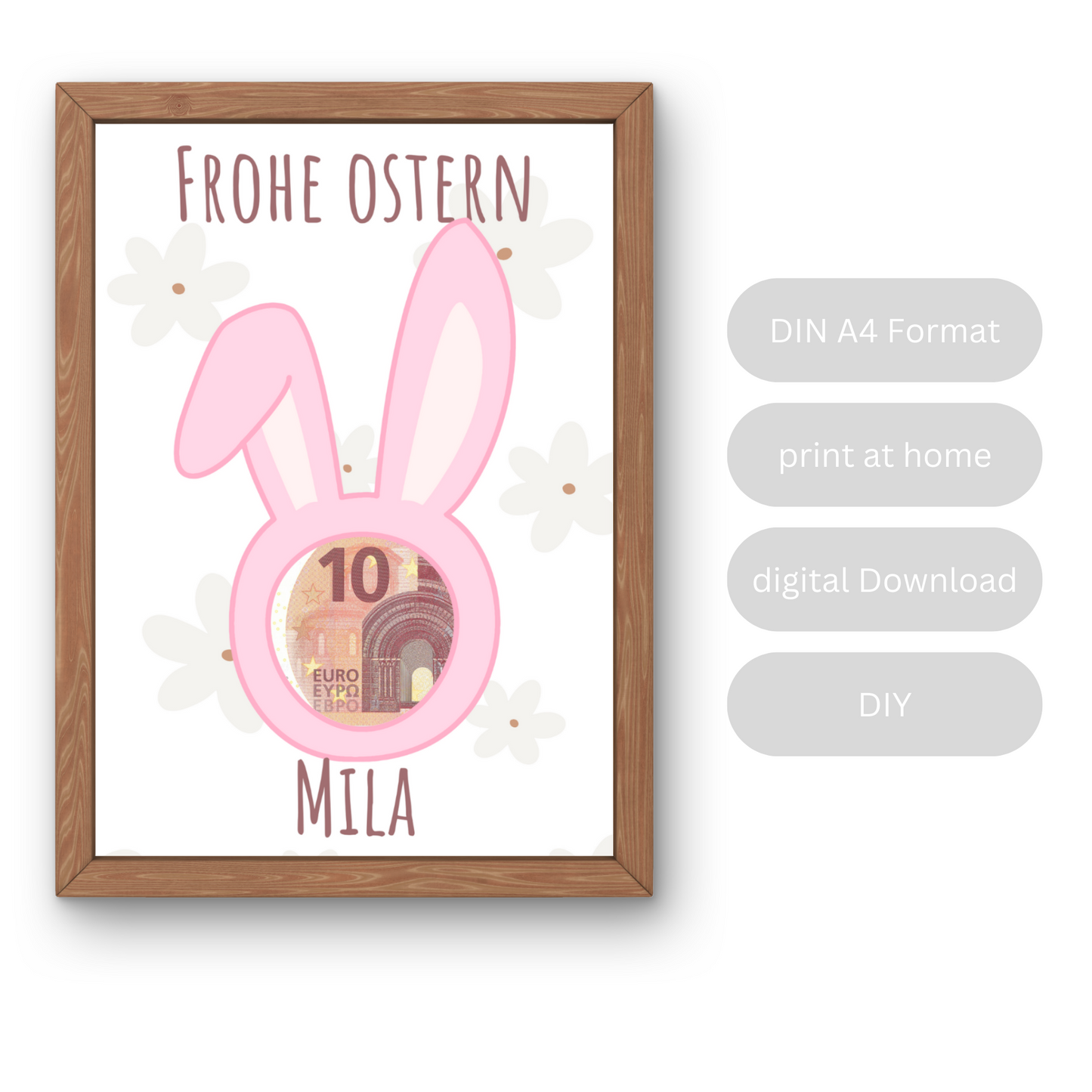 Ostergeschenk zum Ausdrucken, personalisiert, Frohe Ostern, Geldgeschenk, PDF, 3