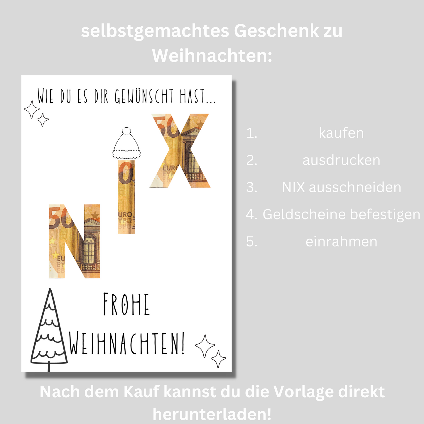 Geldgeschenk zu Weihnachten, lustiges NIX Geschenk als Geldgeschenk, zum Ausdrucken