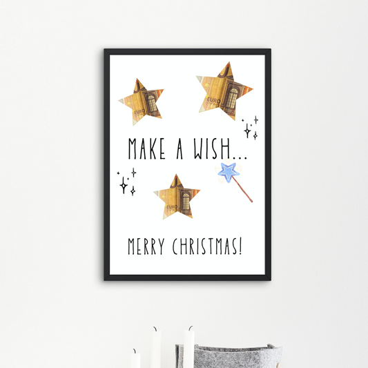 Weihnachtsgeschenk 'Merry Christmas Make a Wish' zum Ausdrucken, Weihnachten Geschenk für Bilderrahmen Sternen, Geldgeschenk für Heiligabend