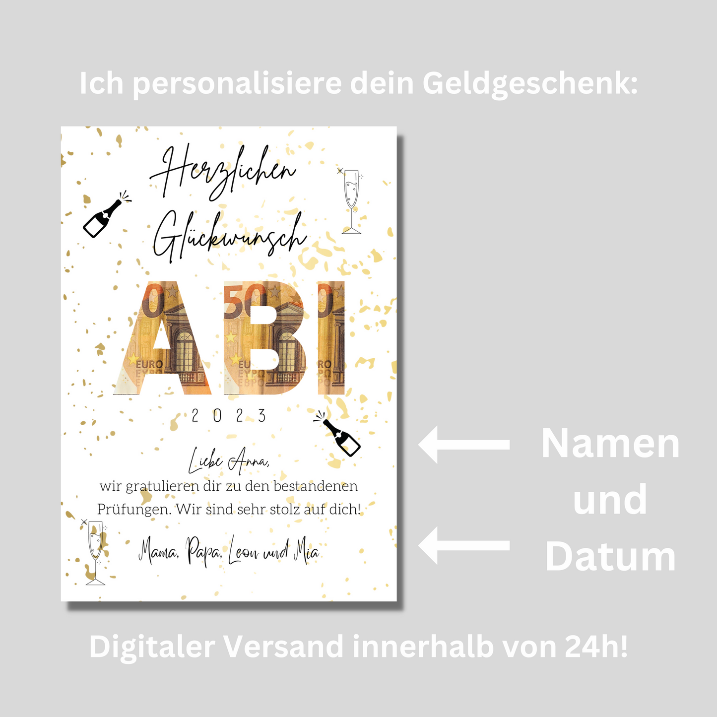 Geschenkidee für das Abitur zum Downloaden und Ausdrucken, personalisert Abschlussgeschenk Prüfung