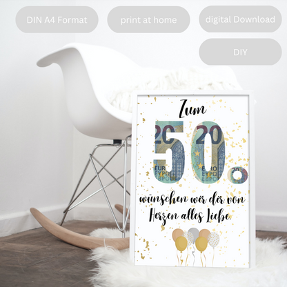 Geschenkidee Geldgeschenk 50. Geburtstag zum Downloaden