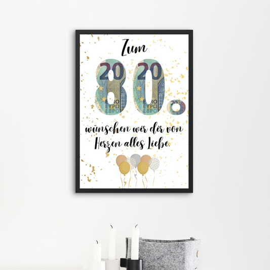 Geschenkidee Geldgeschenk für den 80. Geburtstag zum Downloaden