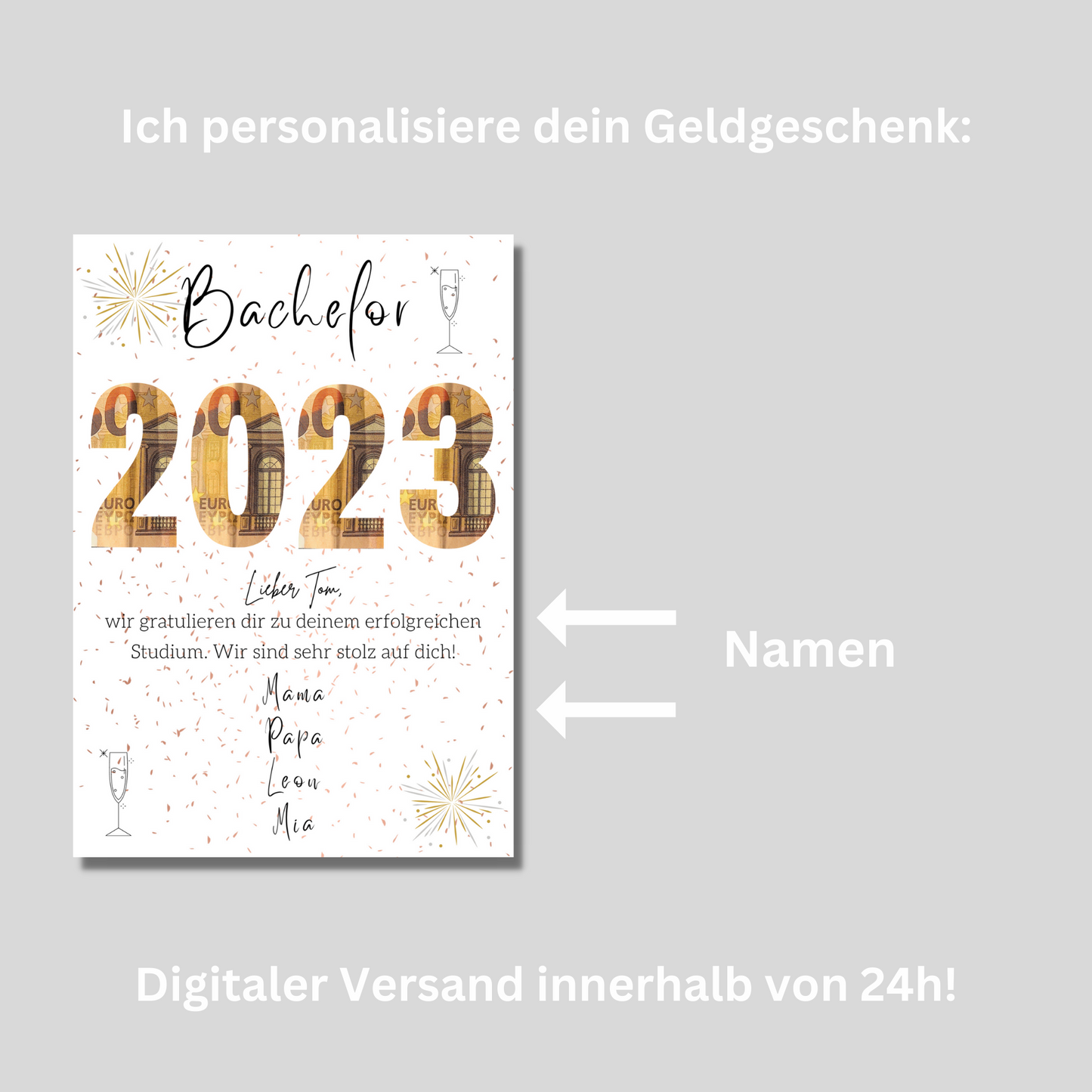 Geschenkidee personalisiertes Geldgeschenk zum Bachelor, Abschlussgeschenk Prüfung zum Downloaden